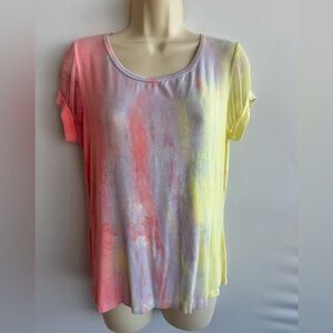 Women’s Casual Freedom Tie-Dye Short Sleeve Scoop Neck Top - Multicolor